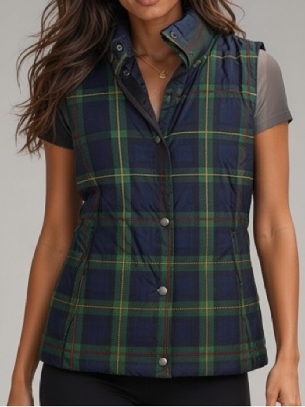 J. Jill Green and Navy Plaid Puffer Vest